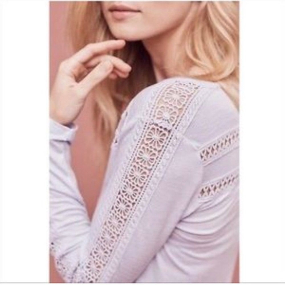 ANTHROPOLOGIE DELETTA Purple Lace Line Crochet Long Sleeve Shirt Size L - Picture 4 of 10